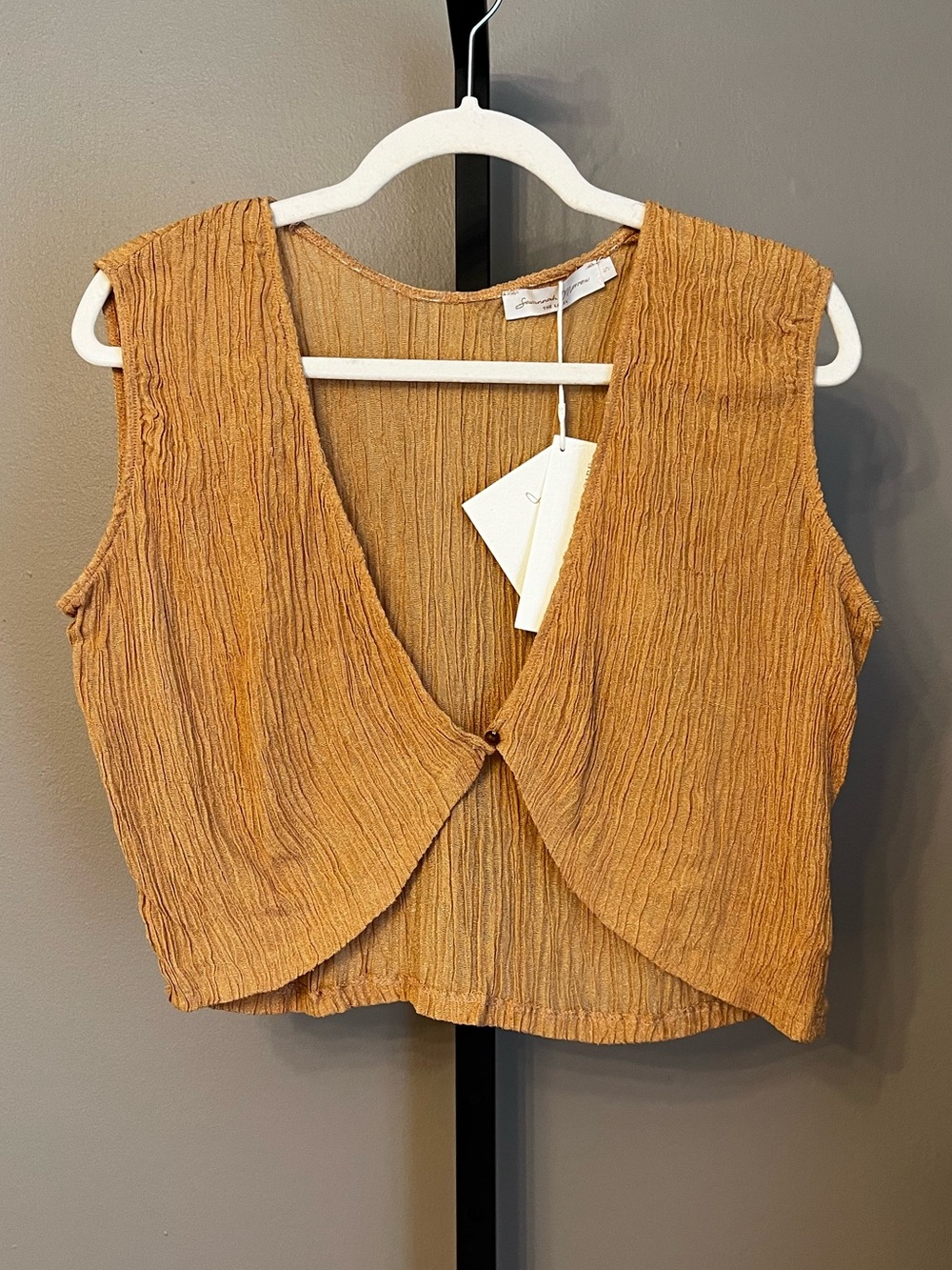 Savannah Morrow Zuma Silk Crinkle Crop Top Sandstone Size Small NWT Resort Beach